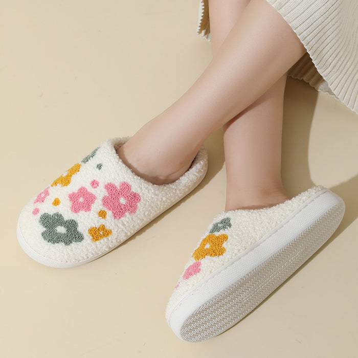 Chaussons en coton chauds et confortables à fleurs colorées, d'intérieur,