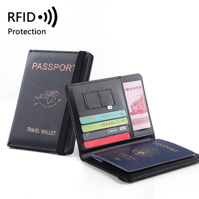Pochette pour passeport en cuir PU avec RFID, plusieurs emplacements pour cartes et porte-certificats multifonctionnel