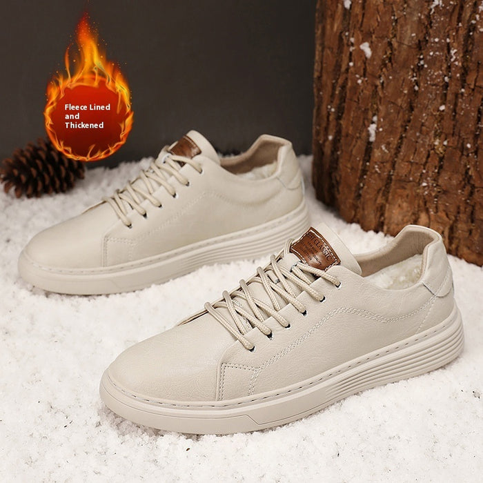 Baskets basses décontractées pour hommes en cuir de vachette double couche