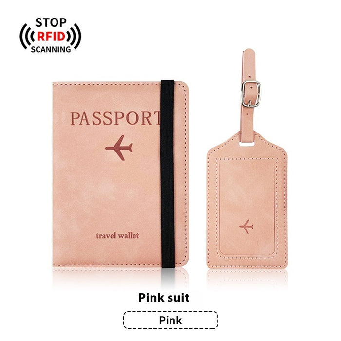 Ensemble porte-passeport en cuir PU anti-magnétique et étiquette à bagages