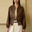 Stylish Zippered Leather Jacket With A Retro Biker-inspired Design And Long Sleeves