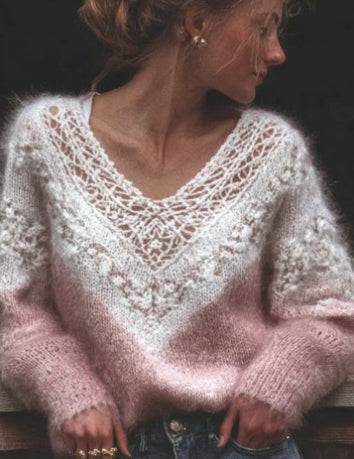 Pull ample à col en V imprimé numérique pour femme, doux et confortable, parfait pour une tenue décontractée