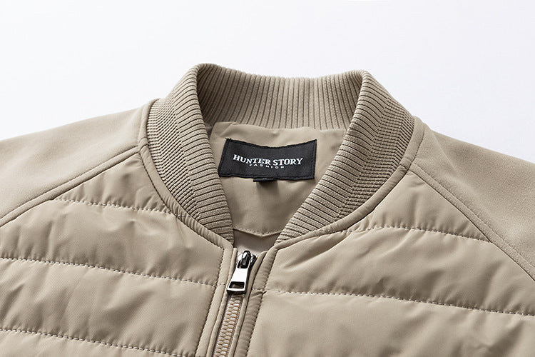 Baseball Collar Color-blocked Cotton-padded Jacket For Men