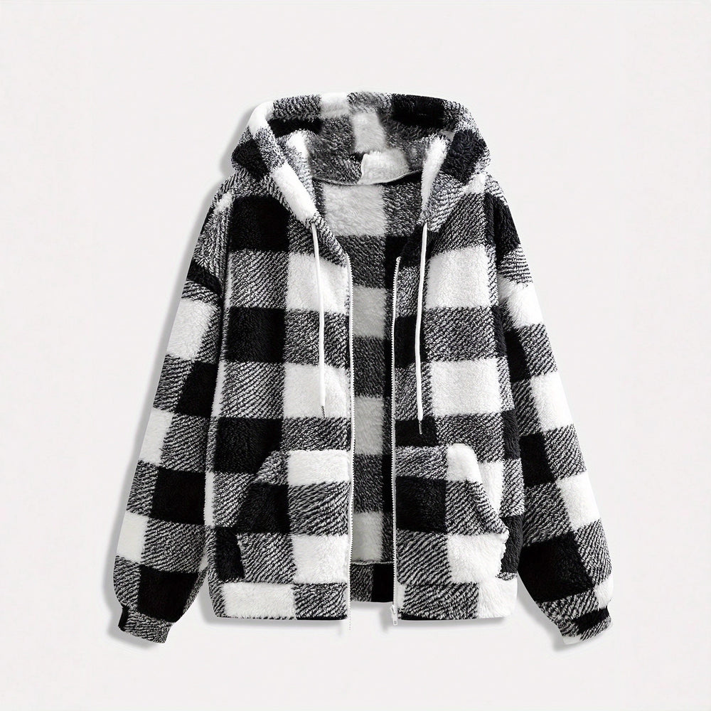 Fashionable Casual Zip-up Plush Hoodie With Long Sleeves