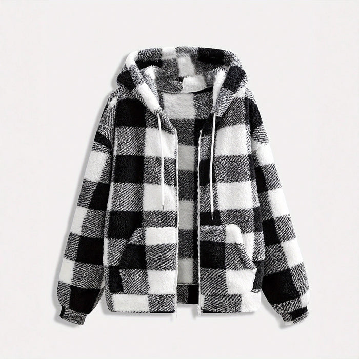 Fashionable Casual Zip-up Plush Hoodie With Long Sleeves