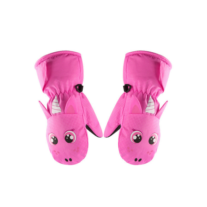 Guantes de esquí para niños con forro polar, bonitos guantes de dibujos animados para niñas.