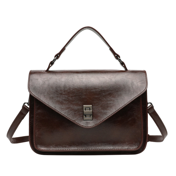 Oil-waxed Leather Vintage New Style Minimalist Fashionable Elegant Womens