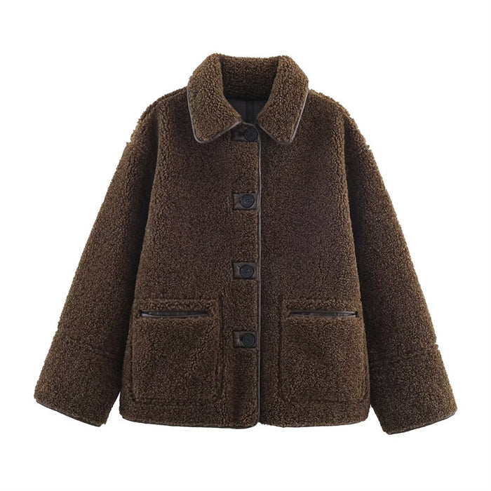 Manteau Femme Confortable Décontracté Réversible Cuir et Fourrure Tout-en-un pour la Chaleur et le Style
