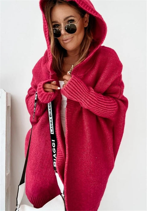 Gilet cardigan à capuche à manches chauve-souris, coupe ample et décontractée, couleur unie, vêtements pour femmes