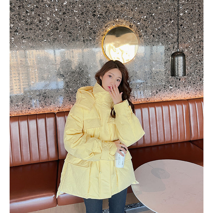 Winter Waist-tight Profile Down Jacket Mid-length Hooded Fashion Thickened White Duck