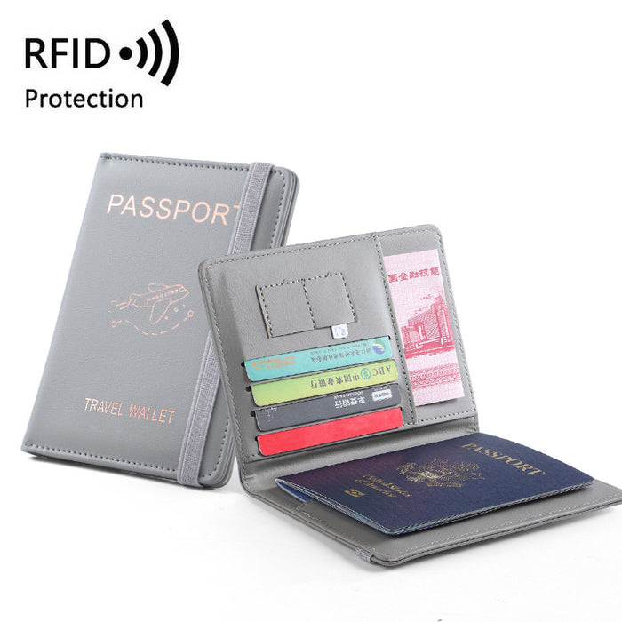Pochette pour passeport en cuir PU avec RFID, plusieurs emplacements pour cartes et porte-certificats multifonctionnel