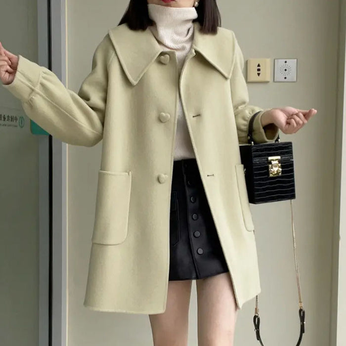 Womens Stylish Casual Doll-Neck Wool Coat