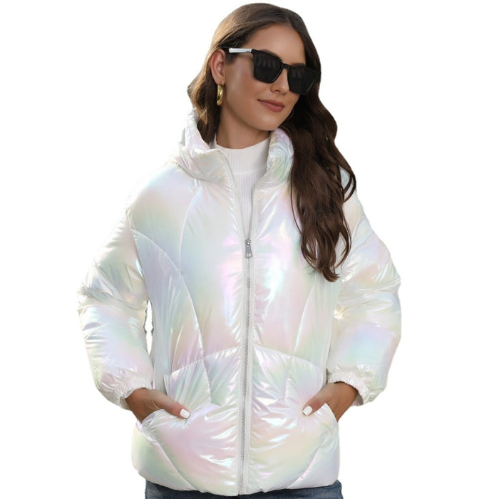 Nueva chaqueta acolchada con capucha de tela de algodón con superficie brillante de moda