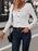 White V-neck Long-Sleeve Buttoned Hollow-Out Casual Shirt