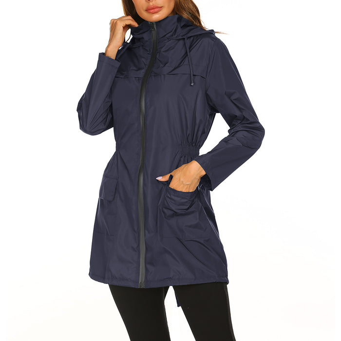 Chaqueta impermeable ligera con capucha y cortavientos para montañismo para mujer