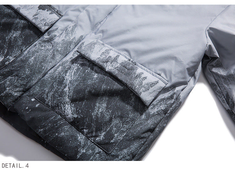 Veste en coton pour homme, imprimé montagne enneigée, grande poche, col montant