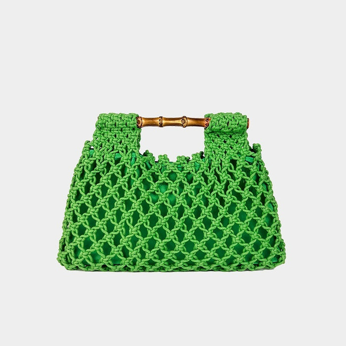 Hollow-out Bamboo-Section Handle Handwoven Small Square Bag