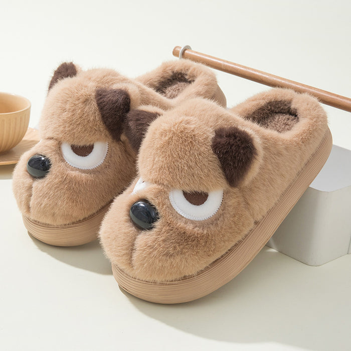 Warm And Cute Puppy Platform Non Slip Cotton Slippers
