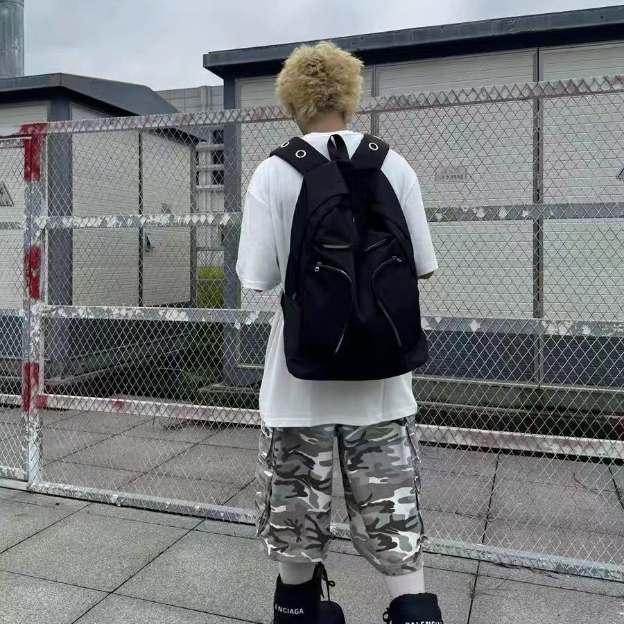 Mochila táctica negra multibolsillos de nailon de gran capacidad