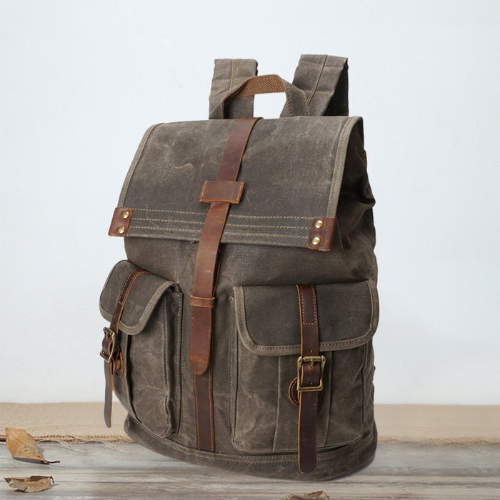Sac à dos de voyage vintage en toile cirée huilée pour homme
