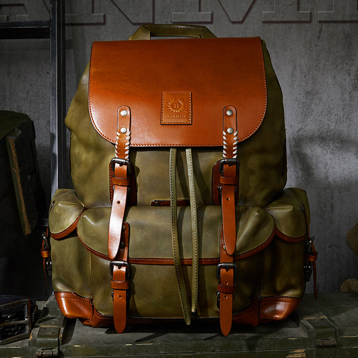 Mochila de viaje de gran capacidad para hombre de cuero de primera capa