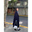 Navy Blue Womens Structured Wool Coat With A Refined Shoulder-Enhancing Design