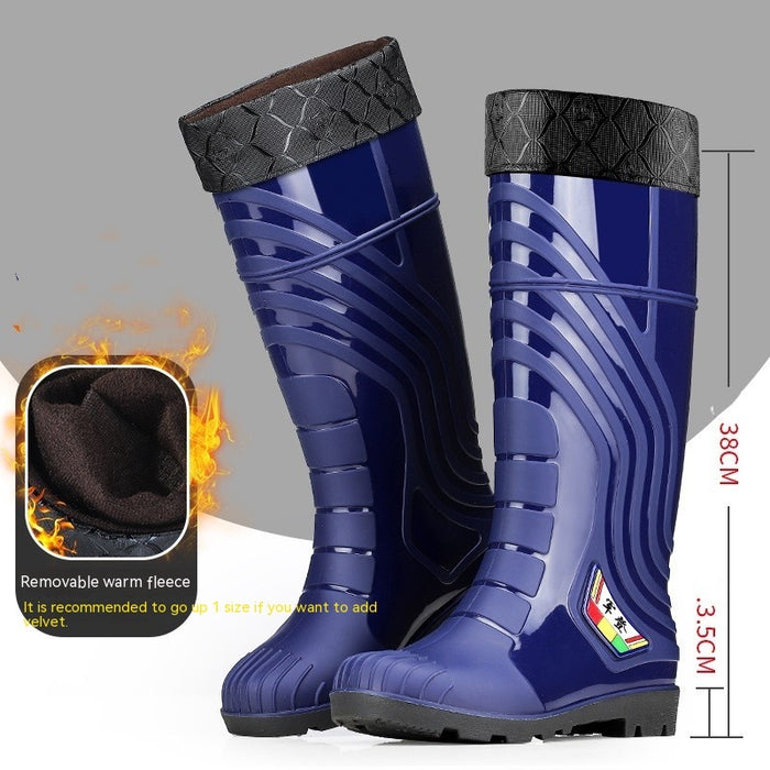 Bottes de pluie mi-mollet en caoutchouc pour homme, doublées en polaire, style mode, pour l'extérieur