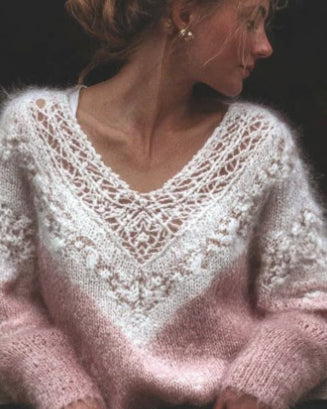 Pull ample à col en V imprimé numérique pour femme, doux et confortable, parfait pour une tenue décontractée