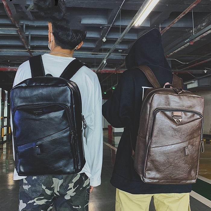 Korean Style Backpack Men's PU Leisure Travel