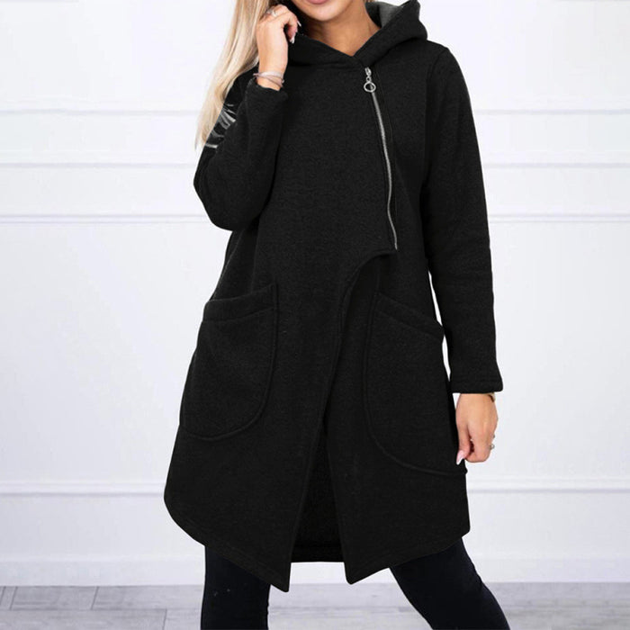 Half-high Neck Side-zip Hoodie With A Hood And Fleece-lined Pockets