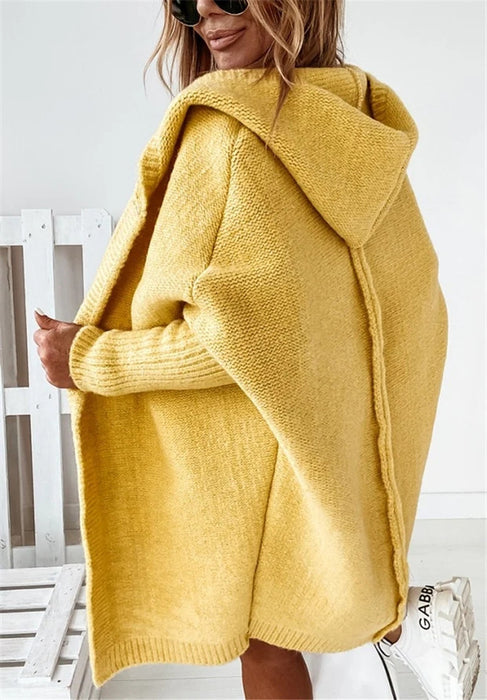 Gilet cardigan à capuche à manches chauve-souris, coupe ample et décontractée, couleur unie, vêtements pour femmes