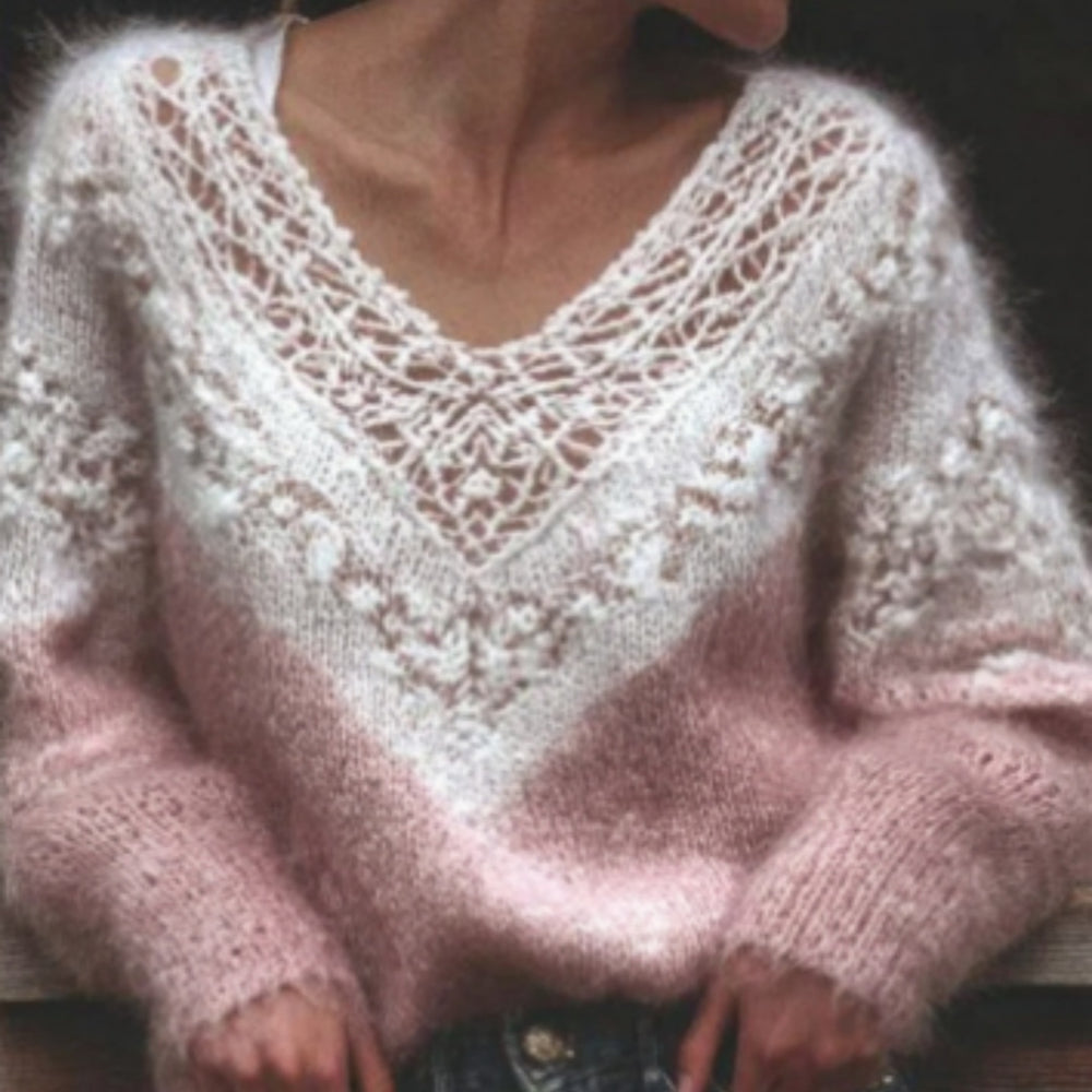 Pull ample à col en V imprimé numérique pour femme, doux et confortable, parfait pour une tenue décontractée