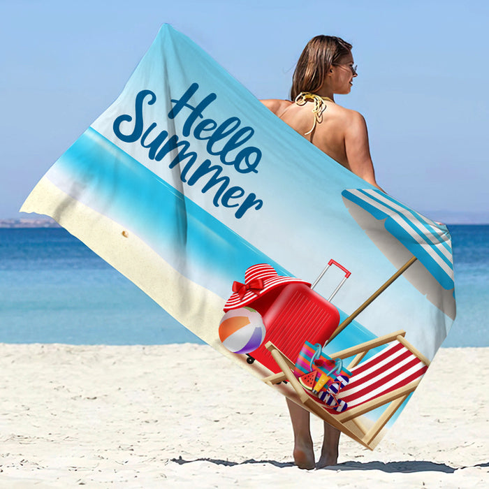 Châle de plage d'été en microfibre imprimée à séchage rapide, protection solaire, serviette de bain double face en velours