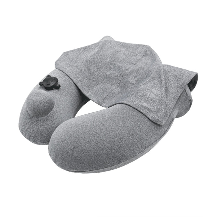 Almohada inflable portátil con capucha en forma de U para viajes para hombres y mujeres