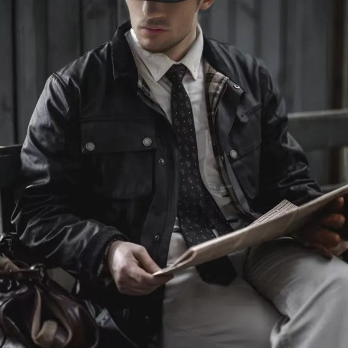 Trench-coat imperméable style motard rétro ciré pour homme