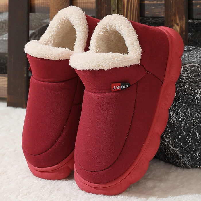 Zapatos de invierno de felpa de algodón para mujer y hombre, cálidos zapatos de gamuza para casa para padres, zapatos de jardín de suela gruesa de color sólido para exteriores