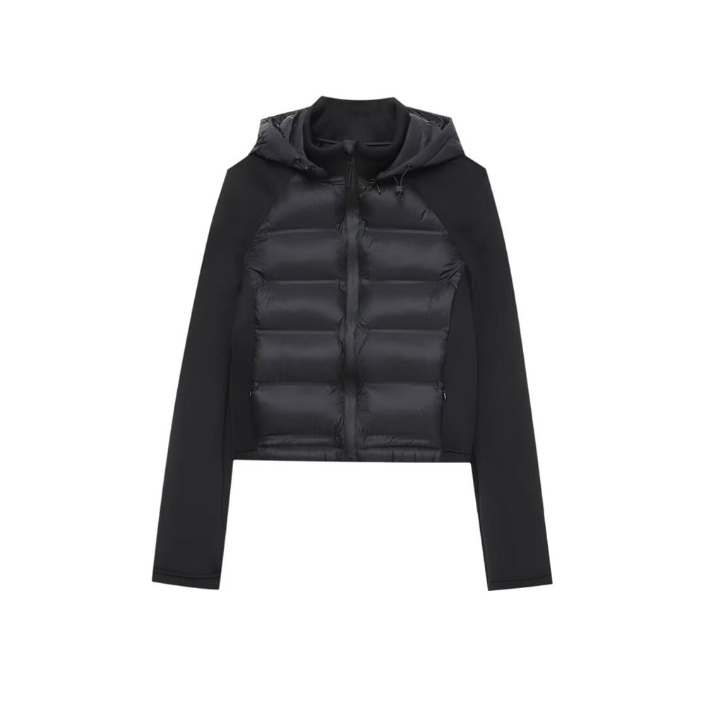 Veste à capuche matelassée en coton, manches longues thermiques, patchwork noir