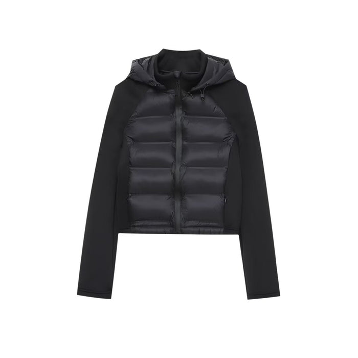 Veste à capuche matelassée en coton, manches longues thermiques, patchwork noir