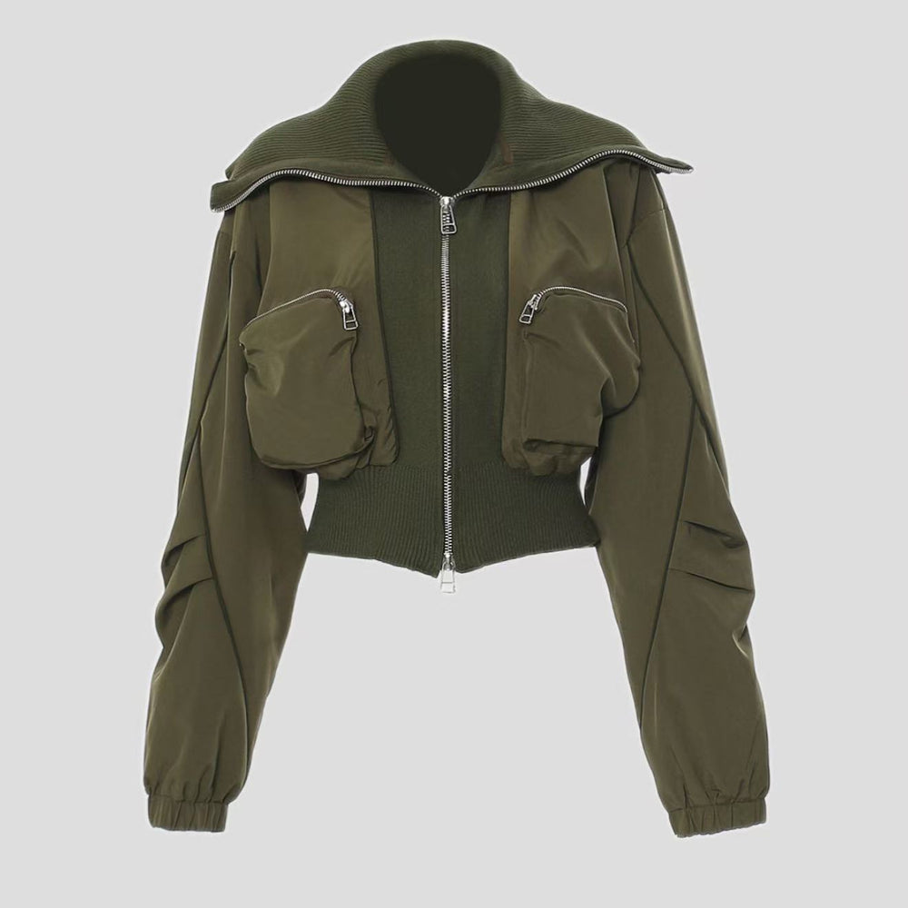 Womens Casual Jacket With Zippered Pockets And A Lapel Design