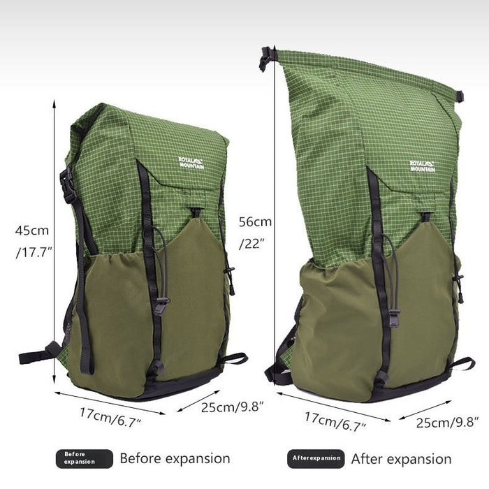 Sac à dos pliable de 25 L, léger et incurvé, conçu pour l'extérieur.