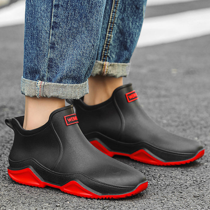 Nuevas botas de lluvia para hombre, zapatos impermeables de tubo corto para exteriores