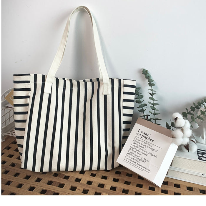 Sac en toile rayé pour femmes, sac à bandoulière grande capacité, pour étudiantes