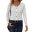White V-neck Long-Sleeve Buttoned Hollow-Out Casual Shirt