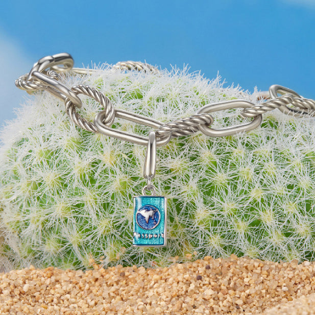 S925 Sterling Silver Beads Diy Ornament Buckle Openable Passport Pendant Global Travel Pendant