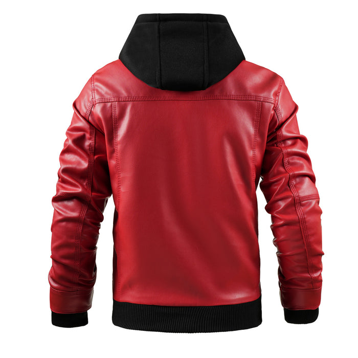 Chaqueta de cuero sintético para hombre, chaqueta de motocicleta, impermeable, a prueba de viento, de PU, estilo bombardero vintage con capucha extraíble 