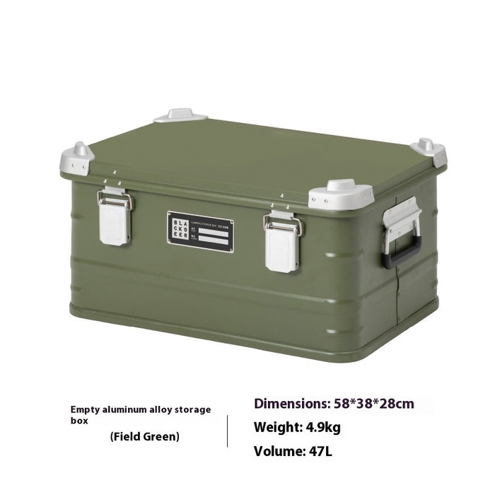Caja de almacenamiento de aleación de aluminio para exteriores, equipo portátil de camping de metal para montar en vehículo.