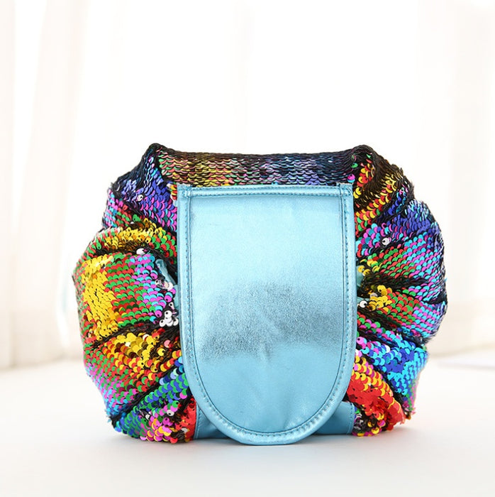 Bolsa de cosméticos con diseño de lentejuelas de sirena, estuche de maquillaje con cordón, organizador de maquillaje de viaje para mujer, bolsa de almacenamiento, kit de aseo personal