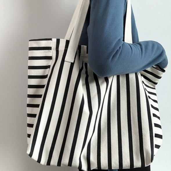 Sac en toile rayé pour femmes, sac à bandoulière grande capacité, pour étudiantes