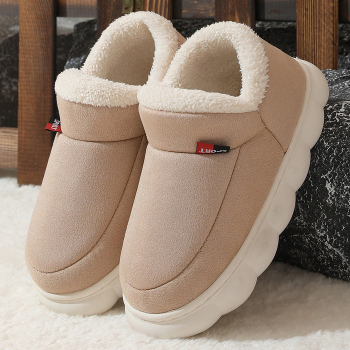 Zapatos de invierno de felpa de algodón para mujer y hombre, cálidos zapatos de gamuza para casa para padres, zapatos de jardín de suela gruesa de color sólido para exteriores