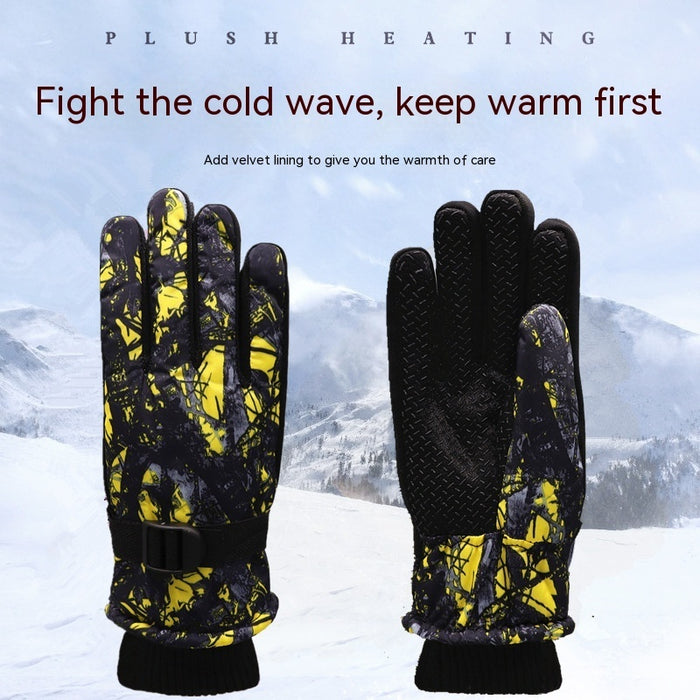 Children's Velvet Thickened And Warm Ski Gloves